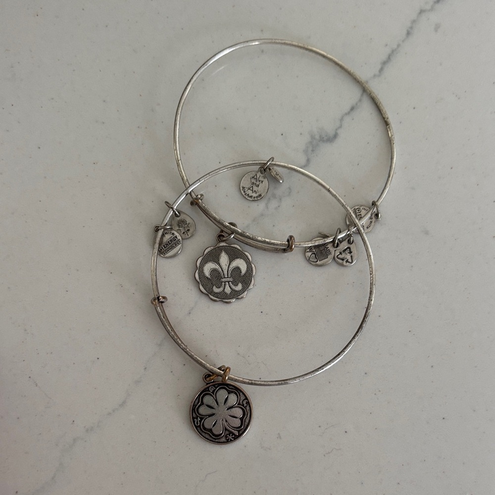 Silver Charm Bangle Bracelet Duo